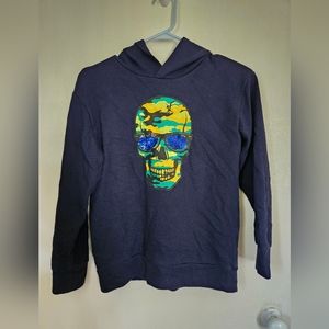 Boys Camo skull on a navy blue hoodie sunglasses reverse sequins size 10/12